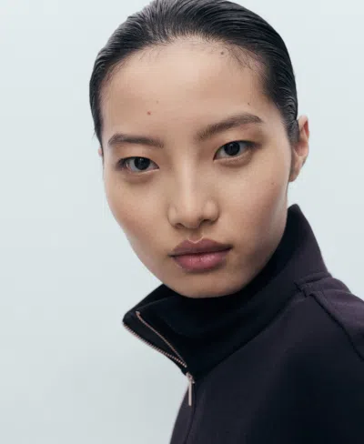 Mango Turtleneck Sweatshirt With Zip Navy In Black