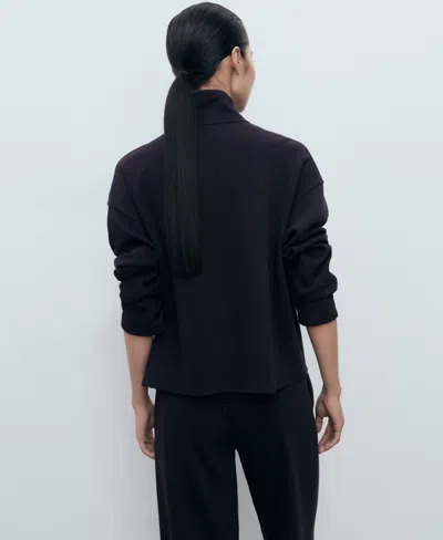 Mango Turtleneck Sweatshirt With Zip Navy In Black