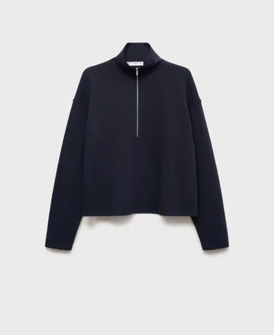 Mango Turtleneck Sweatshirt With Zip Navy In Black