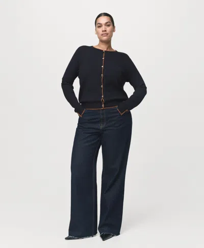 Mango Split Cuff Button Front Cardigan In Black