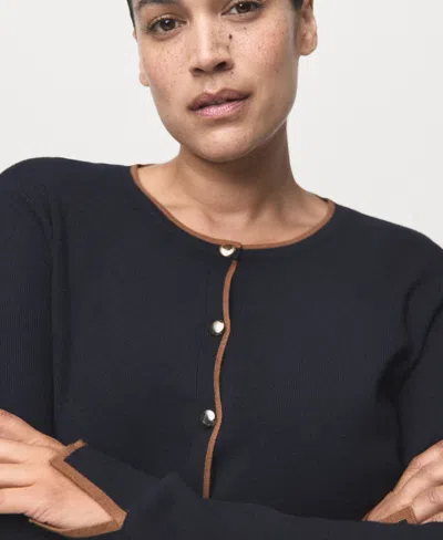 Mango Split Cuff Button Front Cardigan In Black