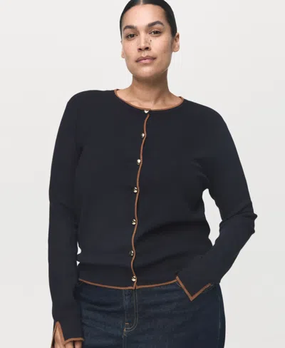 Mango Split Cuff Button Front Cardigan In Black