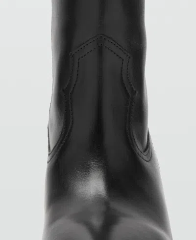 Mango Heel Leather Boot Black In Black