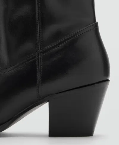Mango Heel Leather Boot Black In Black