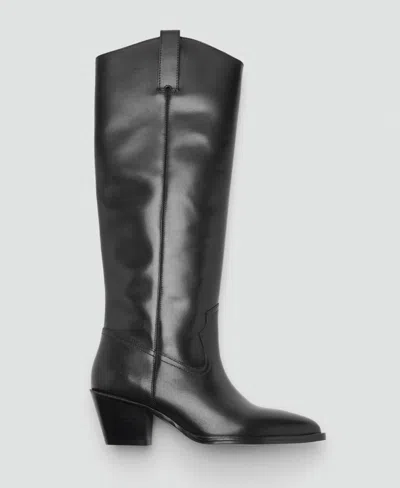 Mango Heel Leather Boot Black In Black