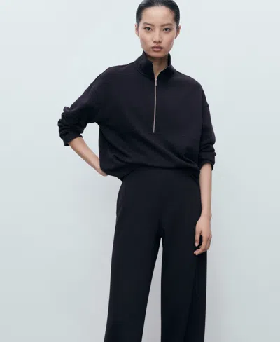 Mango Cotton Blend Pull-on Wide Leg Pants In Black