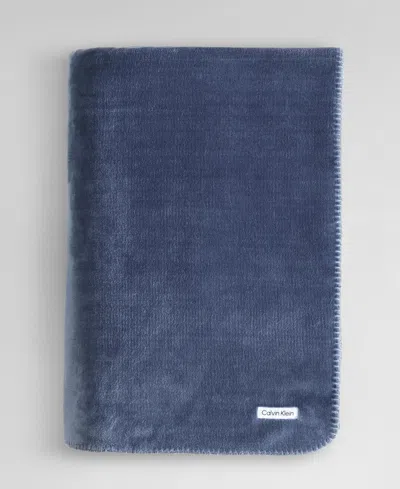 Calvin Klein Modern Solid Reversible Blanket, Queen In Blue