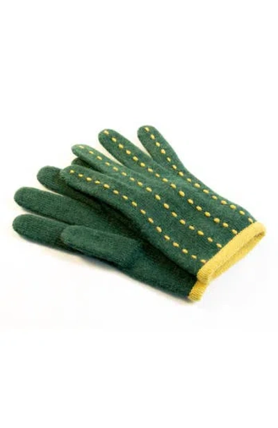 Portolano Contrast Stitch Wool Blend Gloves In Green