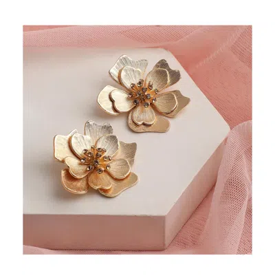 Sohi Flower Stud Earrings In Gold