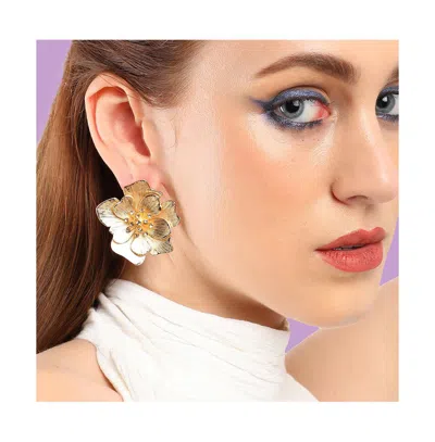 Sohi Flower Stud Earrings In Gold