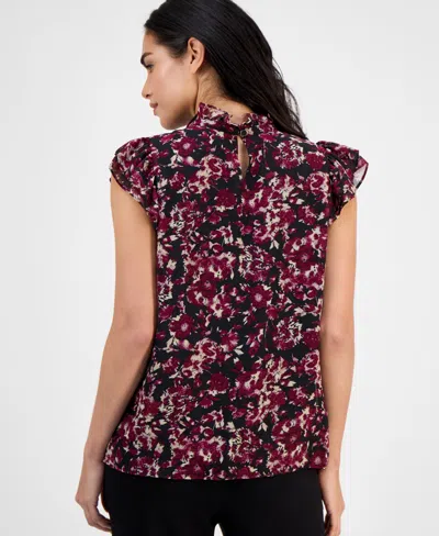 Ak Anne Klein Petite Ruffled Chiffon Top In Red