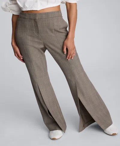Kenneth Cole Plaid High Rise Split Front Flare Leg Pant In Multi