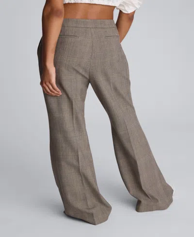 Kenneth Cole Plaid High Rise Split Front Flare Leg Pant In Multi