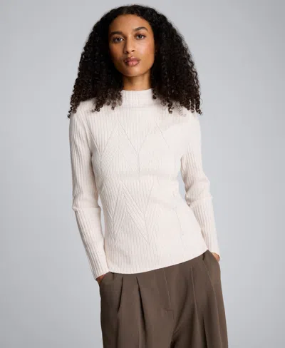 Kenneth Cole Mock Neck Long Sleeve Rib Chevron Sweater In White