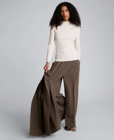 Kenneth Cole Mock Neck Long Sleeve Rib Chevron Sweater In White