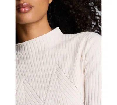 Kenneth Cole Mock Neck Long Sleeve Rib Chevron Sweater In White