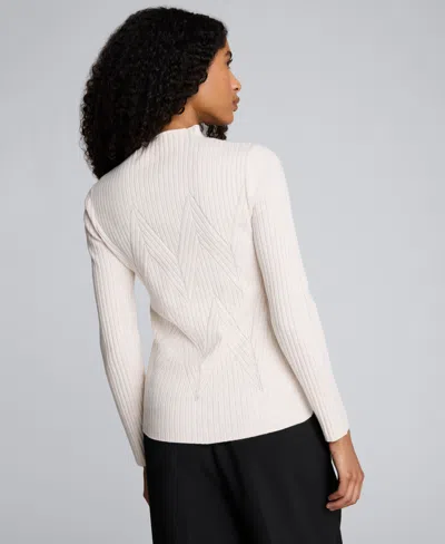 Kenneth Cole Mock Neck Long Sleeve Rib Chevron Sweater In White