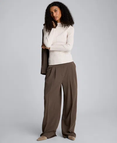 Kenneth Cole Mock Neck Long Sleeve Rib Chevron Sweater In White