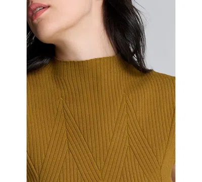 Kenneth Cole Large Chevron Stitch Sleeveless Mock Neck Sweater In Brown