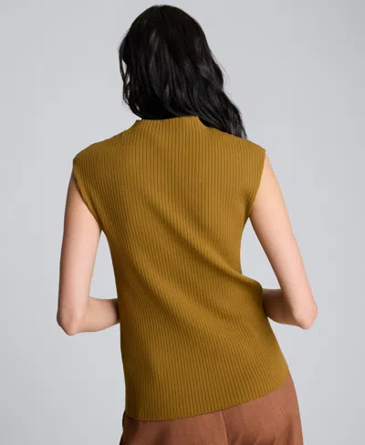 Kenneth Cole Large Chevron Stitch Sleeveless Mock Neck Sweater In Brown
