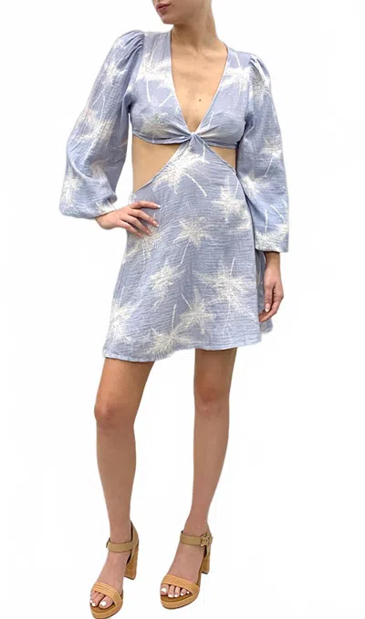 Vintage Havana Long Sleeve Cut Out Mini Dress In Blue In Blue