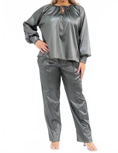 Karen T Design Long Sleeve Drawstring Top And Elastic Waist Pants In Grey In Gray