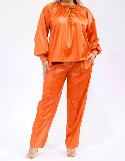 Karen T Design Long Sleeve Drawstring Top And Elastic Waist Pants In Orange In Orange