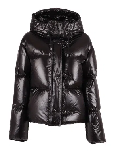 Fay Cropped Black Nylon Down Jacket With Iconic Fastening And Windproof Cuffs In Black
