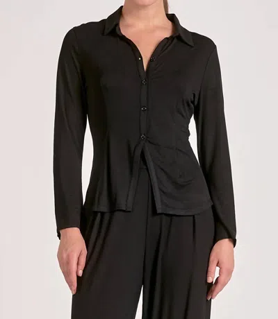 Elan Button Down Top In Black In Black