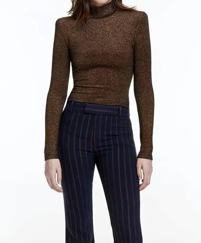 Smythe Shoulder Pad Turtleneck Top In Copper In Brown