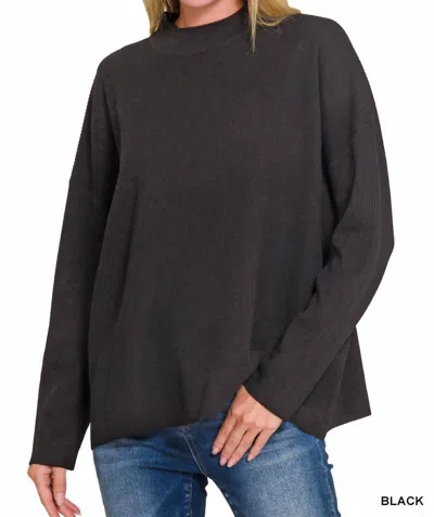 Zenana Mock Drop Shoulder Sweater In Black In Black