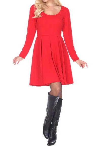 White Mark Fit And Flare Long Sleeve Dress In Red In Red