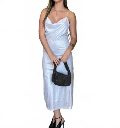 Trendz Llc Metallic Long Midi Dress In Silver In Metallic