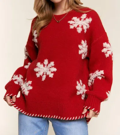 And The Why Textured Snow Flakes Pullover Sweater In Red
