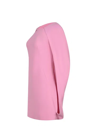 Alberta Ferretti Pink Crew Neck Dress With Cap Sleeves And Draped Shoulders In Fabric Woman In Pink