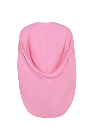 Alberta Ferretti Pink Crew Neck Dress With Cap Sleeves And Draped Shoulders In Fabric Woman In Pink