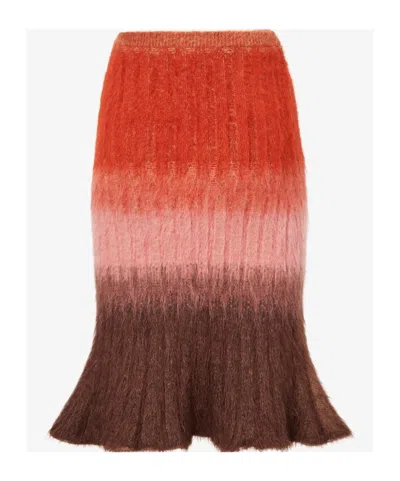 Fendi Gradient Mohair And Wool High-waisted Midi Skirt Clothing In Red