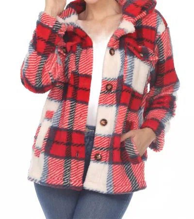 White Mark Women's Plaid Sherpa Shcaket In Red / White In Red