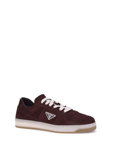 Prada Downtown Re-nylon And Suede Sneakers In Burgundy