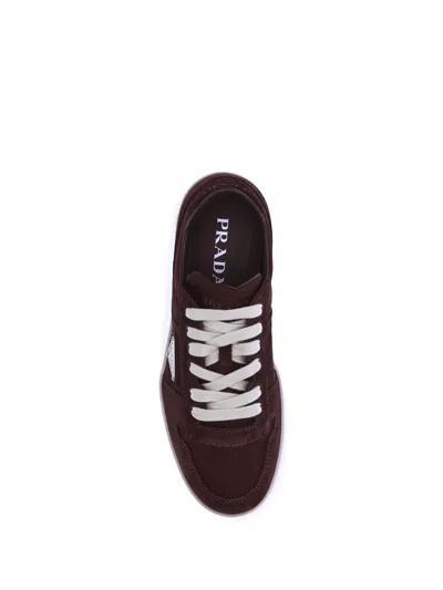 Prada Downtown Re-nylon And Suede Sneakers In Burgundy