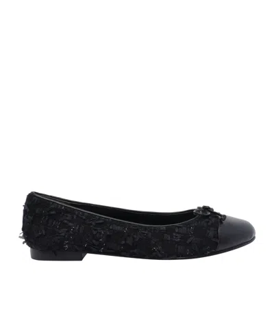 Tory Burch Round Toe Ballerina Shoes With Bow Detail In Black
