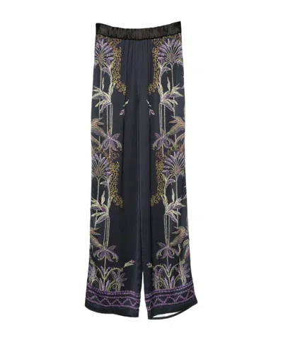 Forte Forte Wide-leg Trousers With Botanical Embroidery In Black
