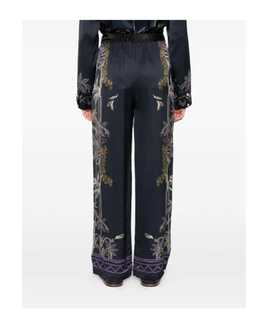 Forte Forte Wide-leg Trousers With Botanical Embroidery In Black