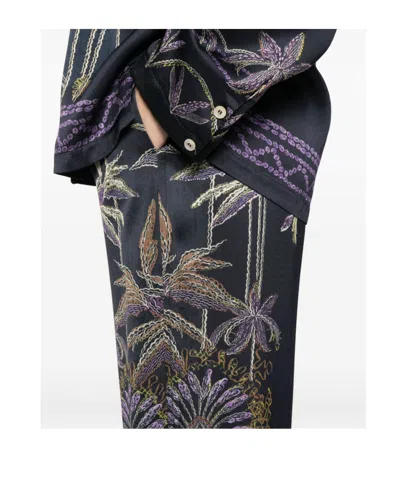 Forte Forte Wide-leg Trousers With Botanical Embroidery In Black
