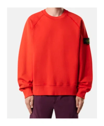 Stone Island Oversized Fit Crewneck Sweatshirt In Brushed Organic Cotton Fleece Clothing In Red
