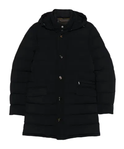 Moorer Black Hooded Long Down Jacket In Animal Print