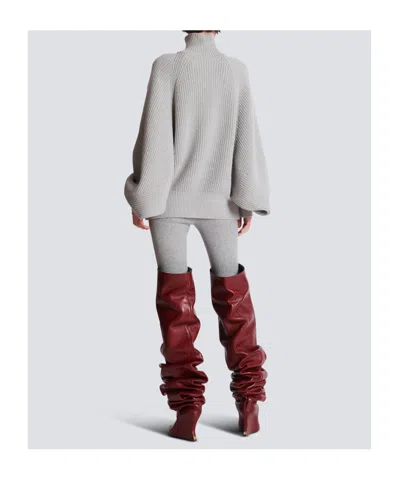 Balmain Oversized Turtleneck Ribbed Knit Sweater In Gray