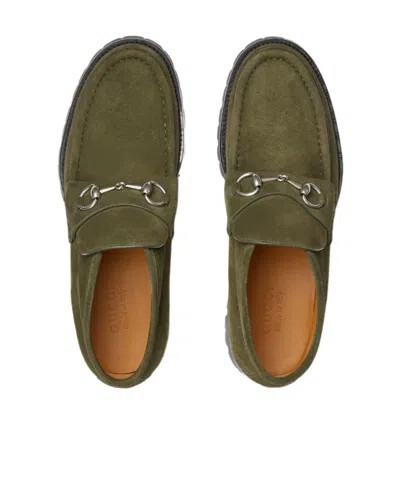 Gucci Ankle Boots With Chunky Sole And Buckle In Green