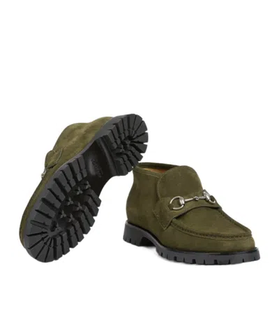 Gucci Ankle Boots With Chunky Sole And Buckle In Green