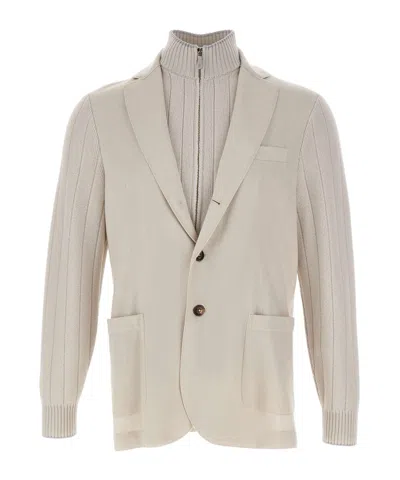 Eleventy Single-breasted Long Sleeve Suit Jacket In Neutral